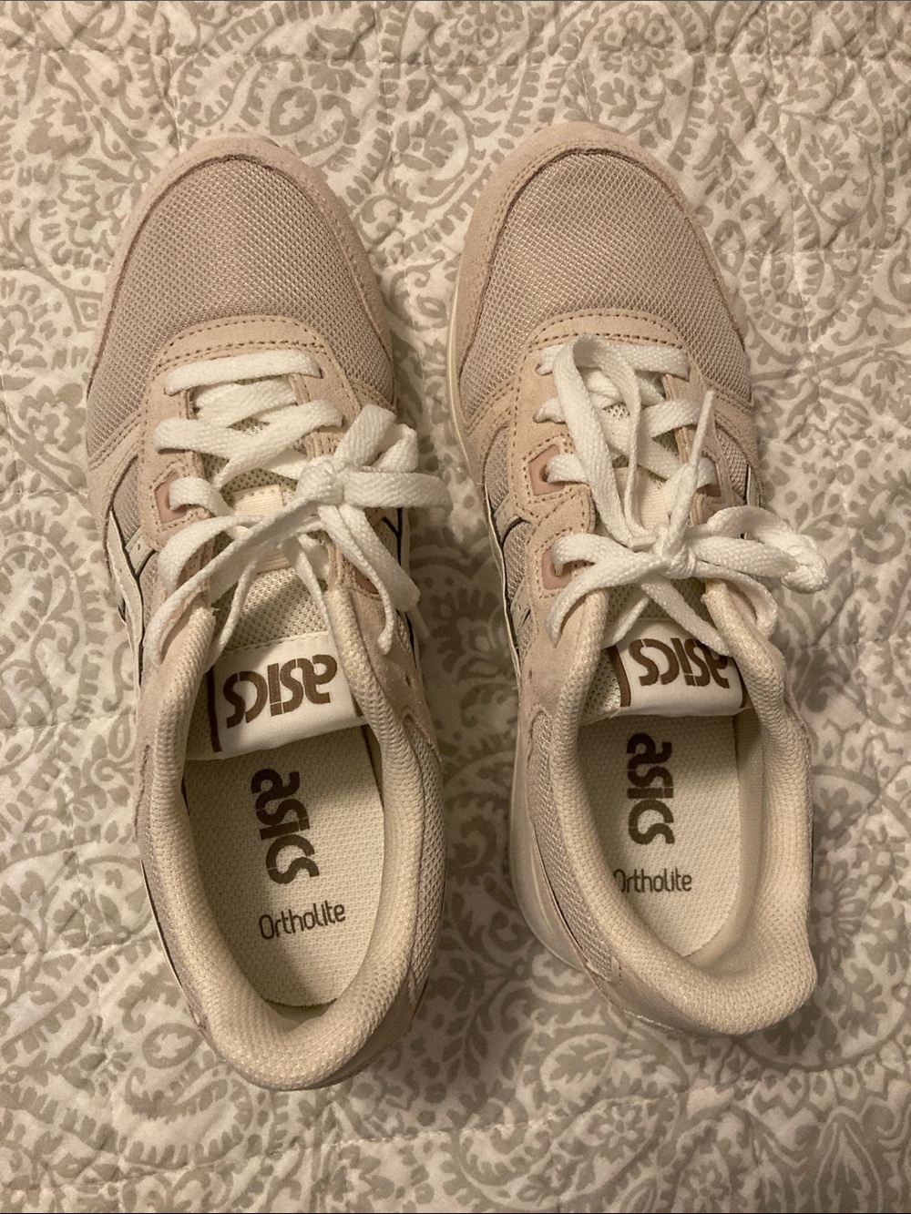 ASICS women’s Pale Pink Lace-Up Sneakers with White Stripes - Picture 2 of 4
